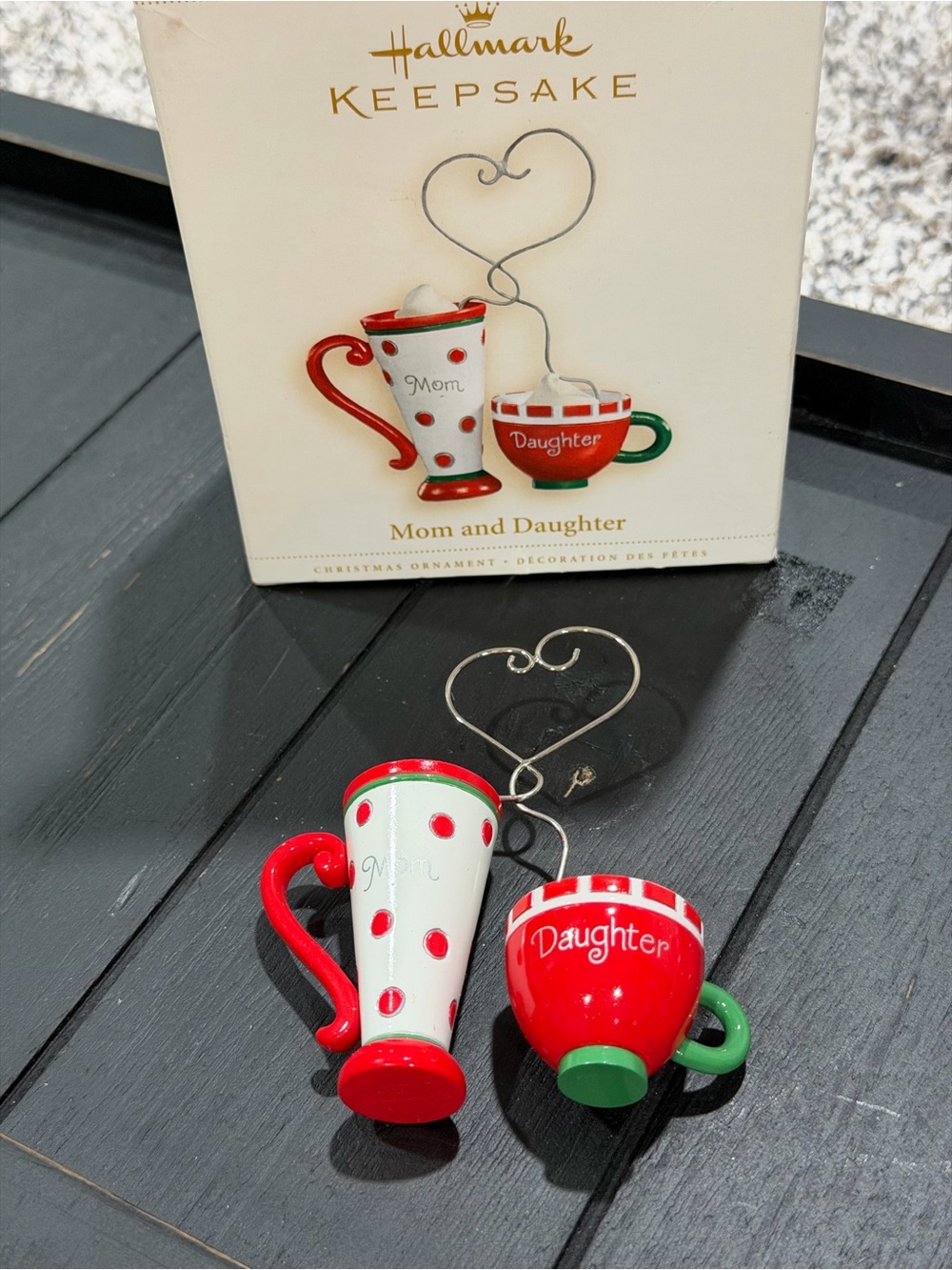 2006 Hallmark Mom and Daughter Red & White Ornament Set
